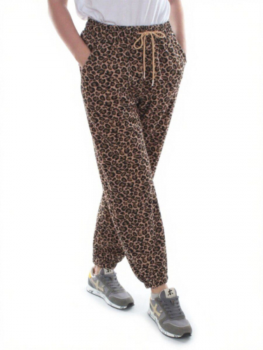 9001 LEOPARD/BROWN Брюки спортивные женские (95% хлопок, 5% спандекс)