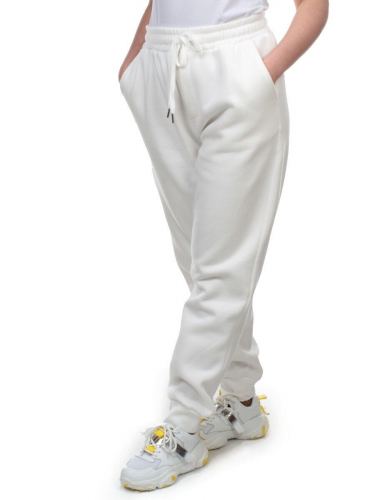 M075 WHITE Брюки спортивные женские на флисе (100% хлопок) 7986