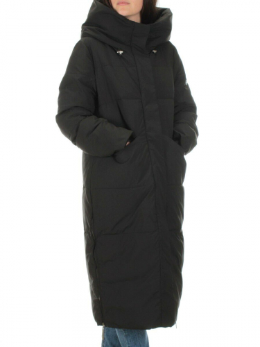 22373 BLACK Пальто зимнее женское облегченное (150 гр. холлофайбера)