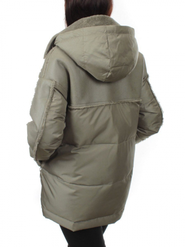 902 GRAY/GREEN Куртка зимняя облегченная женская (холлоффайбер 150 гр., искусственная дубленка)
