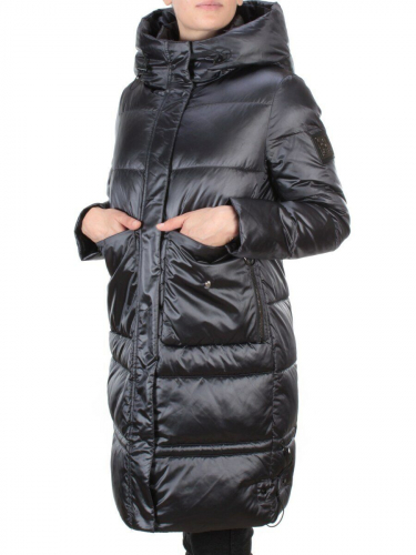 9106 BLACK Пальто зимнее женское  FLOWEROVE (200 гр. холлофайбера)