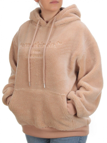 105 BEIGE Худи женское Тедди на флисе