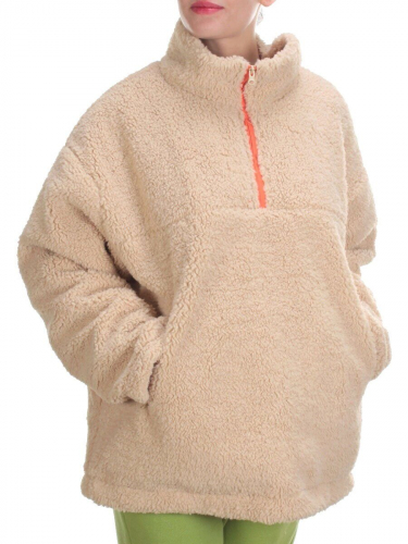 2568 BEIGE Кофта плюшевая женская Тедди на синтепоне  (50 гр. синтепон)