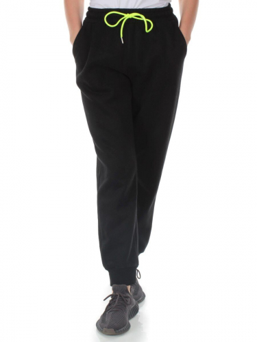 M073 BLACK Брюки спортивные утепленные женские (85% хлопок, 10% полиэстер, 5% спандекс)