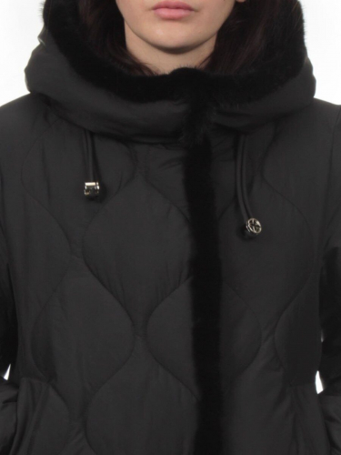 310 BLACK/BLACK Пальто зимнее стеганое женское (200 гр. холлофайбер, натуральная норка)