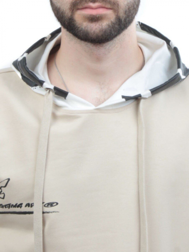 2702 BEIGE/WHITE Толстовка мужская (75% хлопок, 20% полиэстер, 5% спандекс)