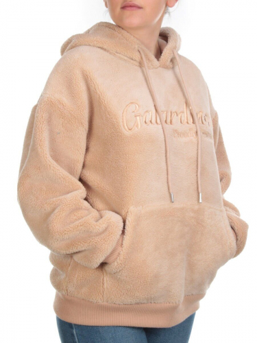 107 BEIGE Худи женское Тедди на флисе