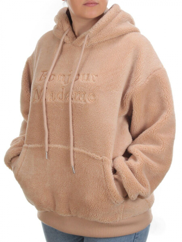 102 BEIGE Худи женское Тедди на флисе