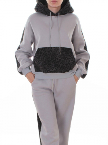 008 GRAY/LT. BLUE/LEOPARD Костюм спортивный зимний женский (95% хлопок, 5% полиэстер)