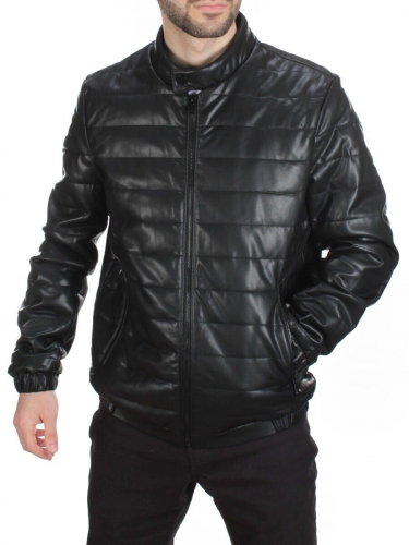 A163 BLACK Куртка из эко-кожи мужская (50 гр. синтепон)