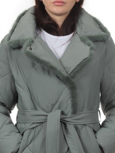 309 GRAY/GREEN Пальто зимнее стеганое женское (200 гр. холлофайбер, натуральная норка)