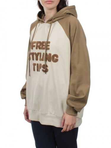 3255 BROWN/BEIGE Худи женское (95% хлопок, 5% эластан)