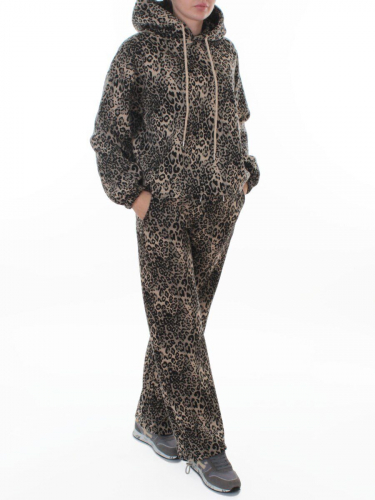870-8 DK. BEIGE/LEOPARD Костюм спортивный зимний женский (95% хлопок, 5% полиэстер)