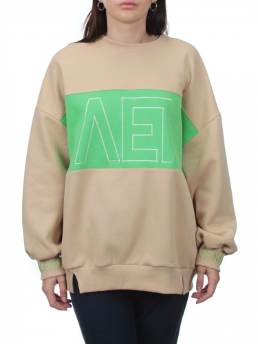 2813 BEIGE/GREEN Толстовка женская (95% хлопок, 5% спандекс)