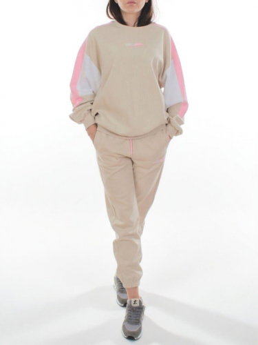 3160/3161 BEIGE/PINK Костюм спортивный женский (95% хлопок, 5% эластан)