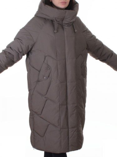 A621 GRAY/BROWN Пальто зимнее женское (200 гр. холлофайбер)