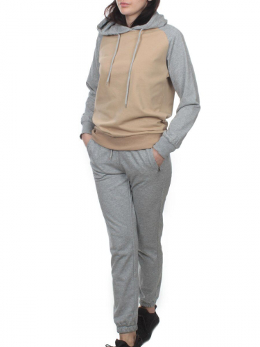 NOE103 BEIGE/GRAY Костюм спортивный женский (хлопок 90%, полиэстер 10%)