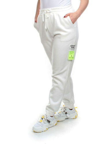 M067 WHITE Брюки спортивные женские на флисе (100% хлопок) 7986