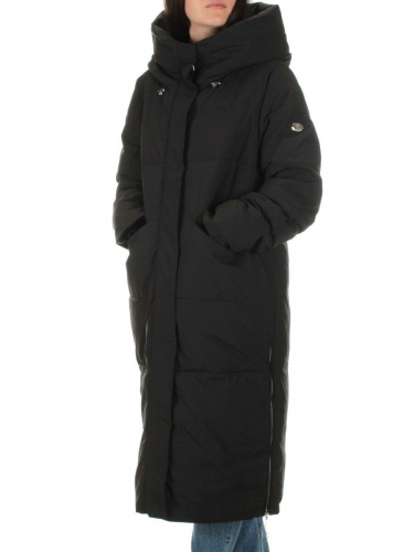 22373 BLACK Пальто зимнее женское облегченное (150 гр. холлофайбера)