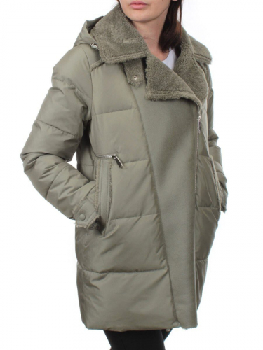 033 GRAY/GREEN Куртка зимняя облегченная женская (холлоффайбер 150 гр., искусственная дубленка)