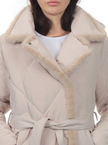 309 BEIGE Пальто зимнее стеганое женское (200 гр. холлофайбер, натуральная норка)