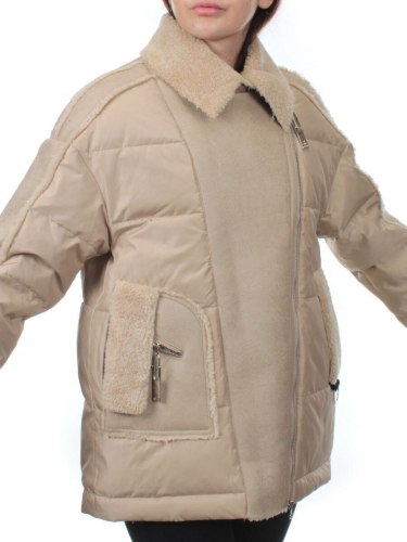 902 BEIGE Куртка зимняя облегченная женская (холлоффайбер 150 гр., искусственная дубленка)