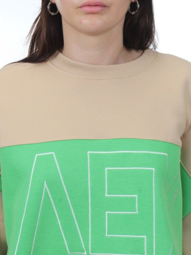 2813 BEIGE/GREEN Толстовка женская (95% хлопок, 5% спандекс)