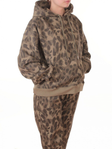 868-6 GREEN/LEOPARD Костюм спортивный зимний женский (95% хлопок, 5% полиэстер)
