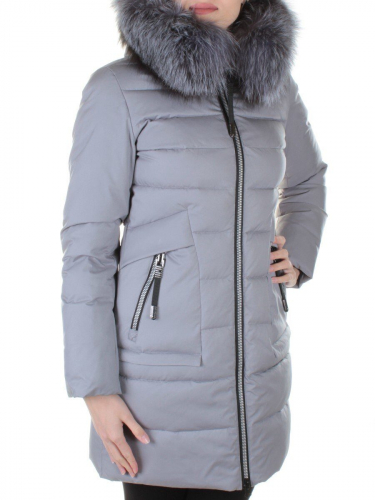 9665 GRAY Пальто женское с мехом Ommeitt