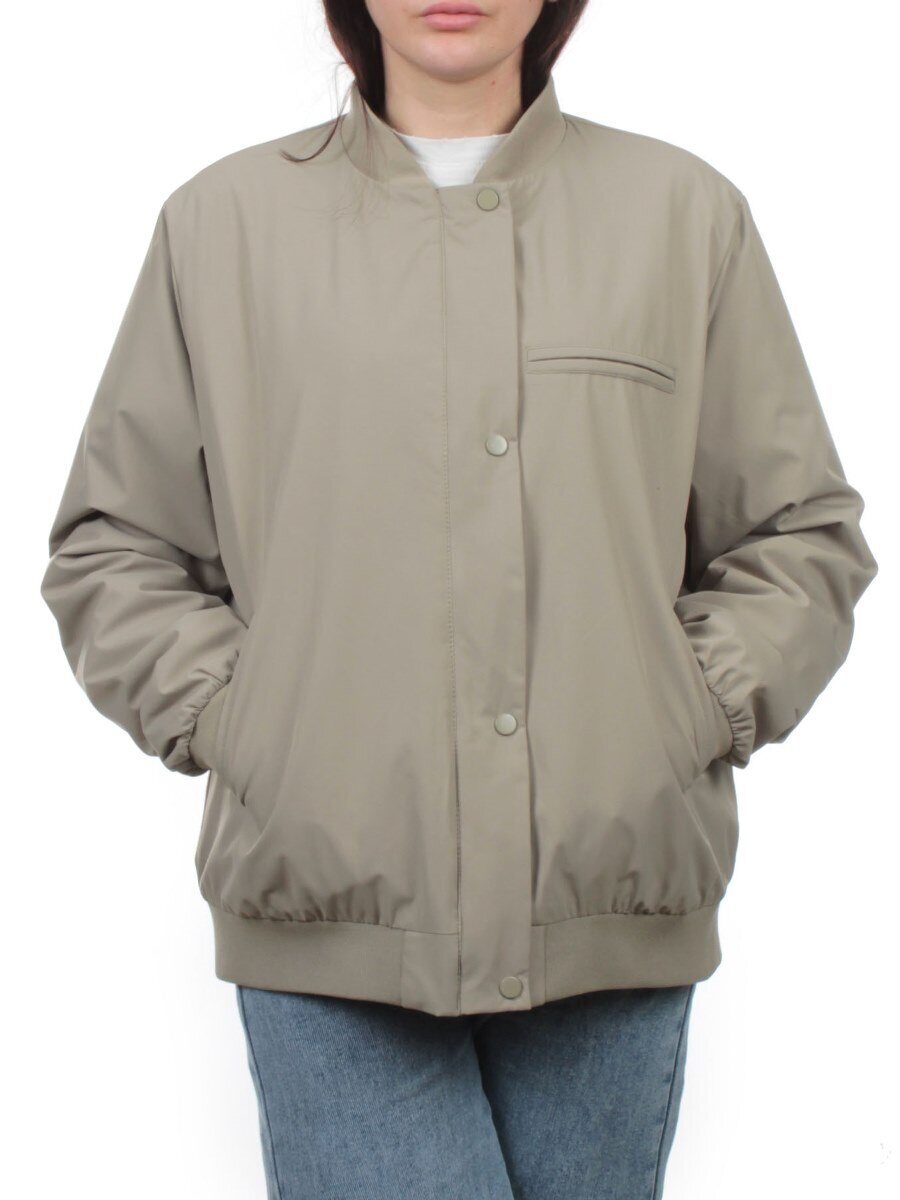 H24-608 GRAY/GREEN Куртка бомбер демисезонная женская (100 гр. синтепон)