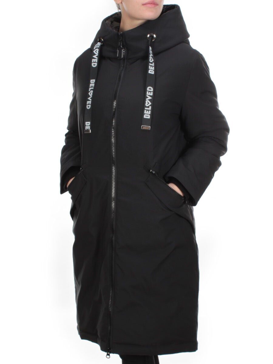 2238 BLACK Пальто женское зимнее AKIDSEFRS (200 гр. холлофайбера)