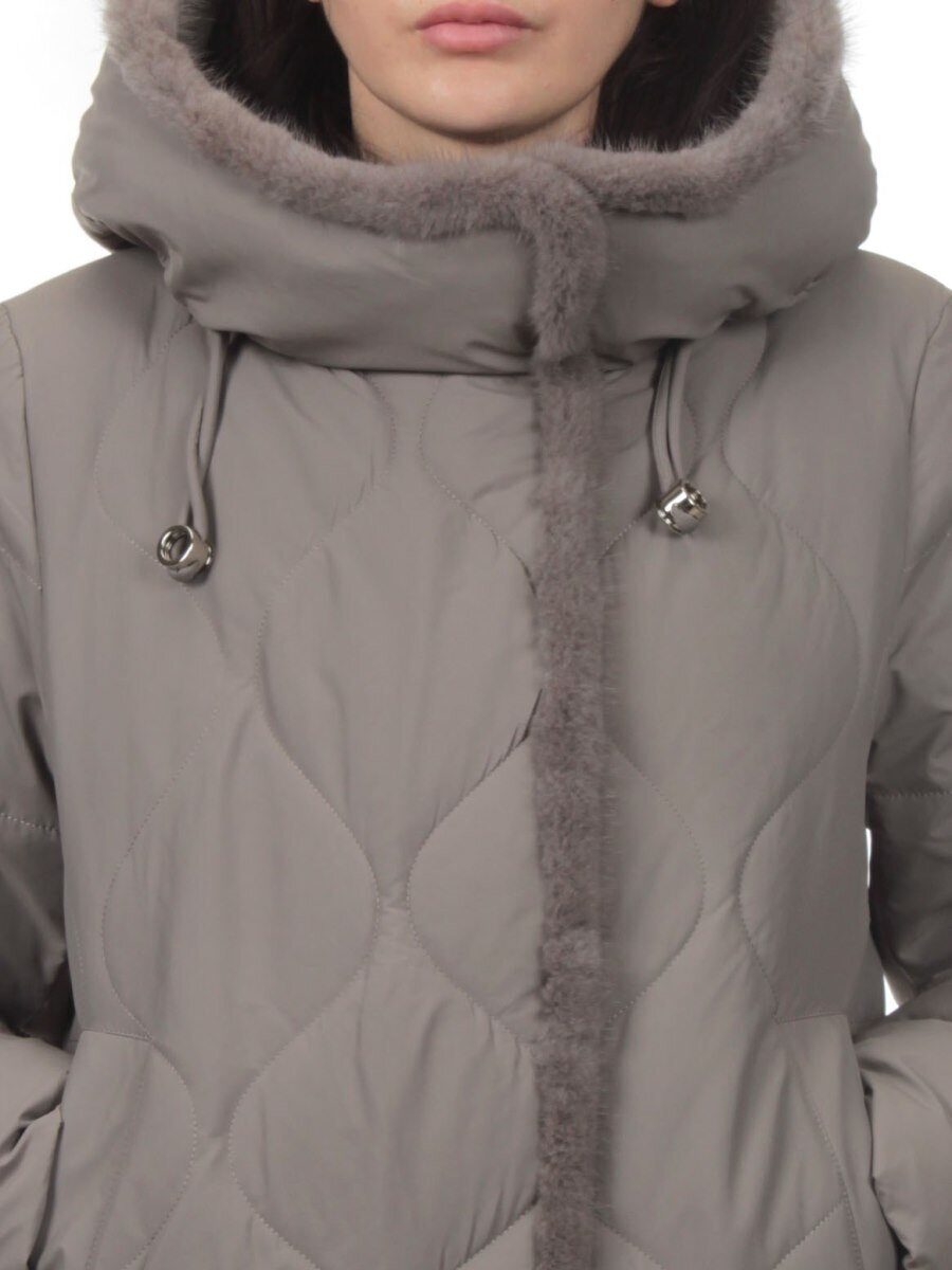 310 GRAY Пальто зимнее стеганое женское (200 гр. холлофайбер, натуральная норка)