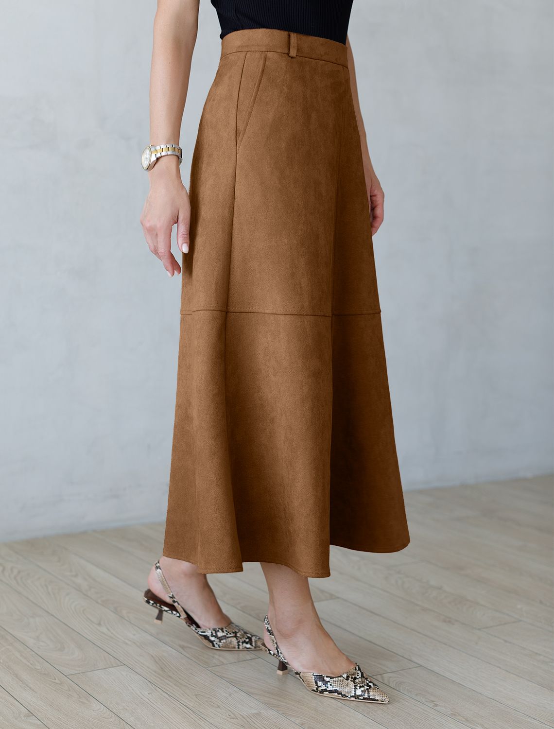 Юбка четырехклинка из искусственной замши D26.185 охра