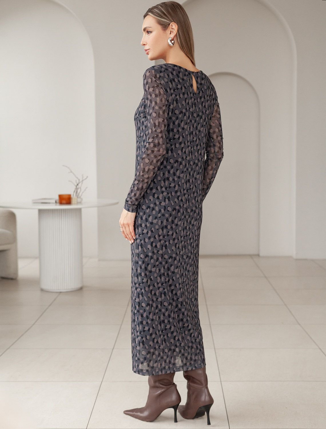 Платье из сетки с подкладкой D22.238 серый-коричневый