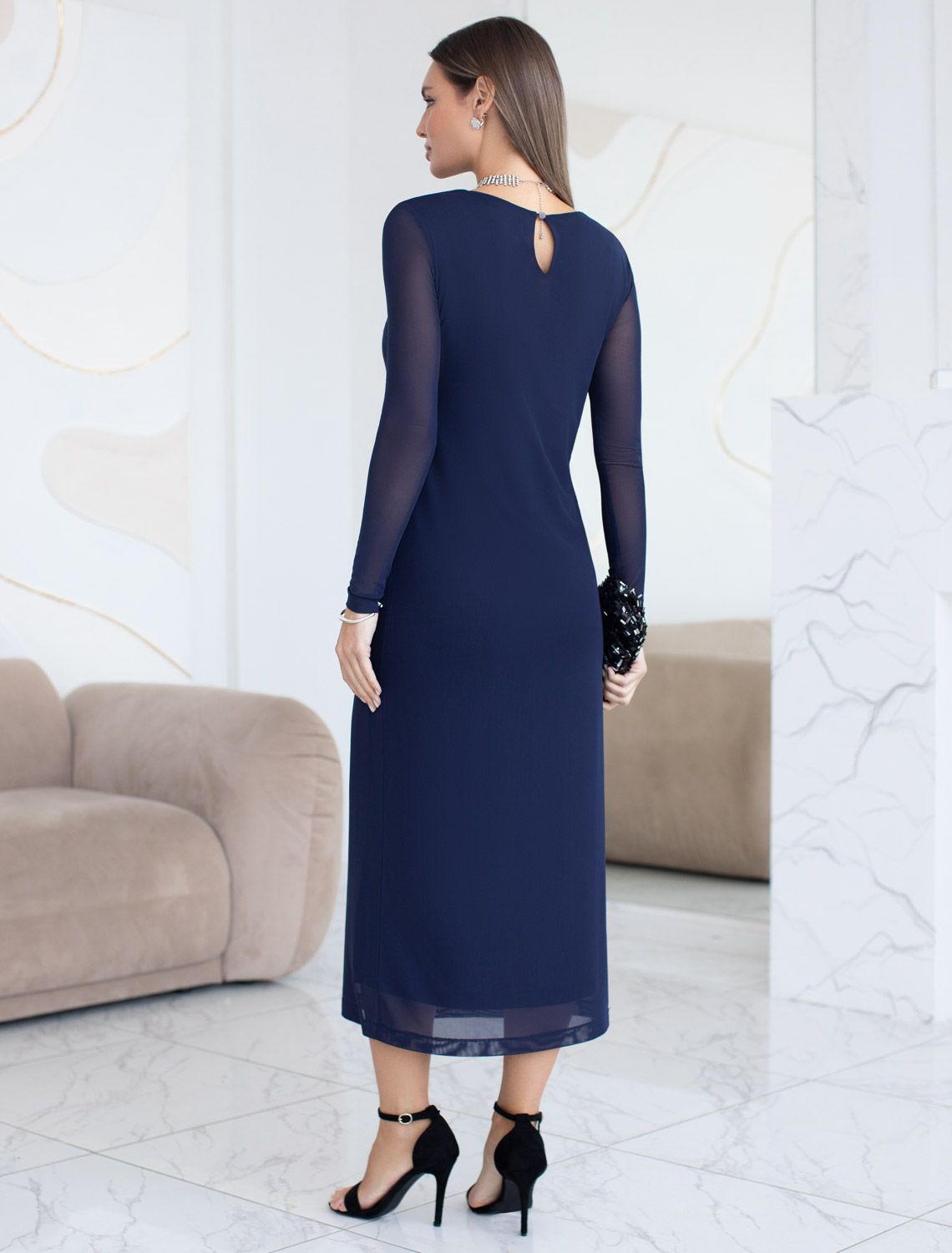 Платье из сетки с подкладкой D22.238 темно-синий