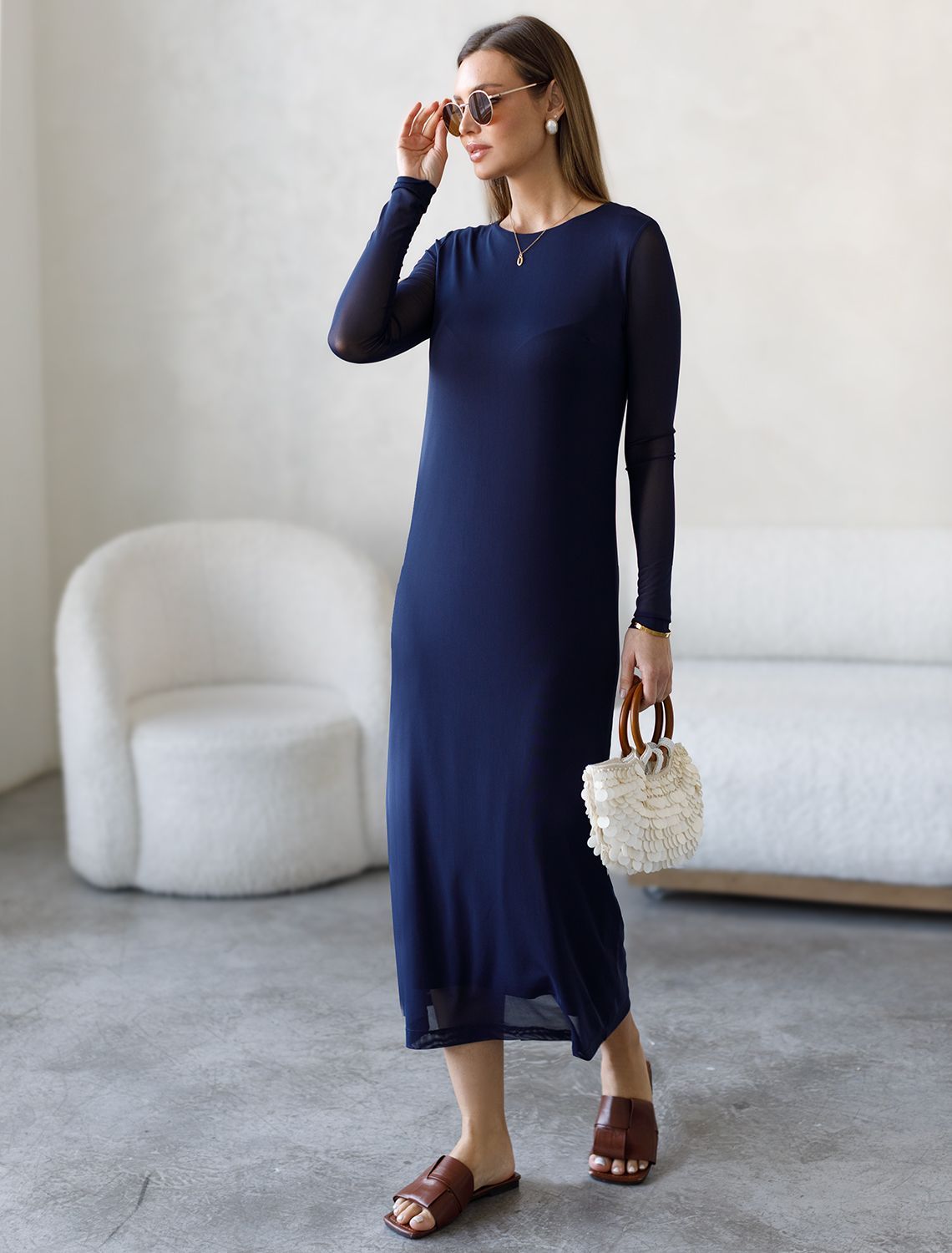 Платье из сетки с подкладкой D22.238 темно-синий