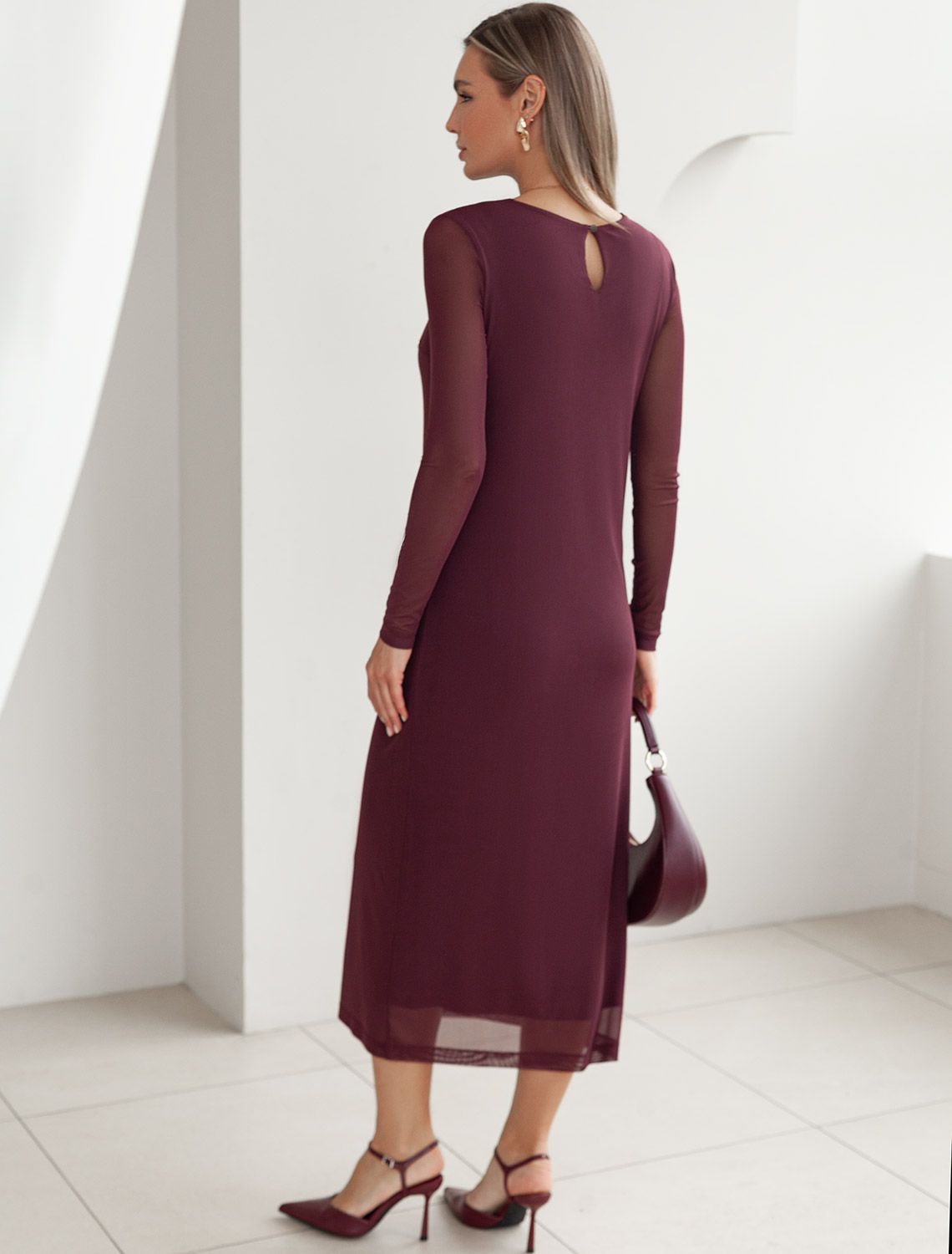 Платье из сетки с подкладкой D22.238 бургунди