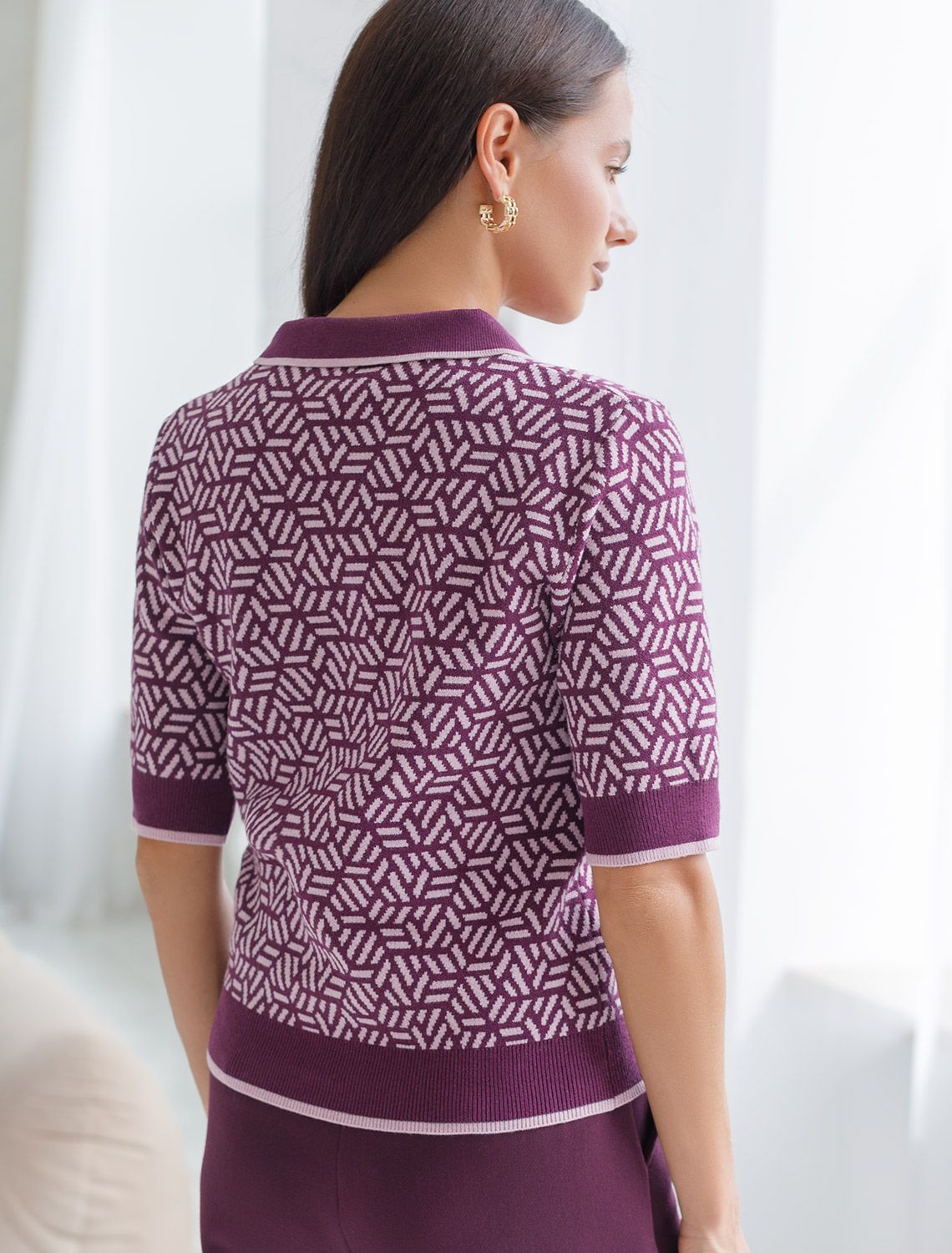 Джемпер жаккардовой вязки с кашемиром D39.361 пурпурный