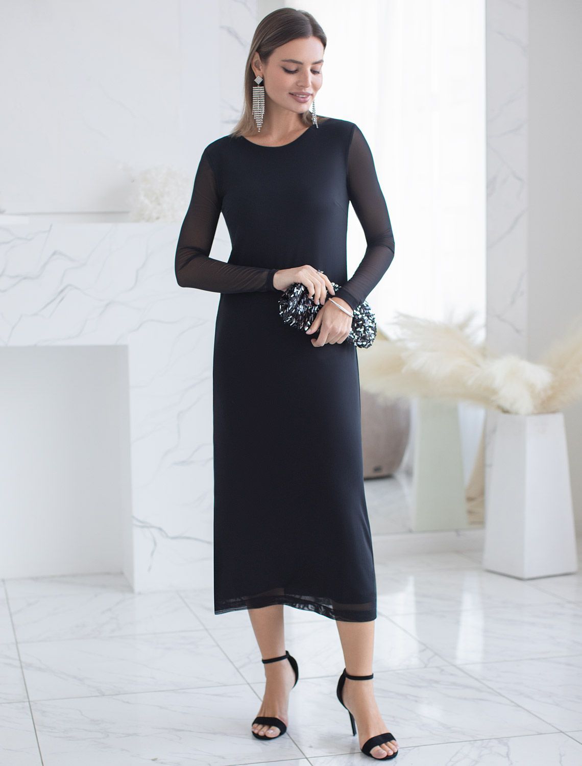 Платье из сетки с подкладкой D22.238 черный
