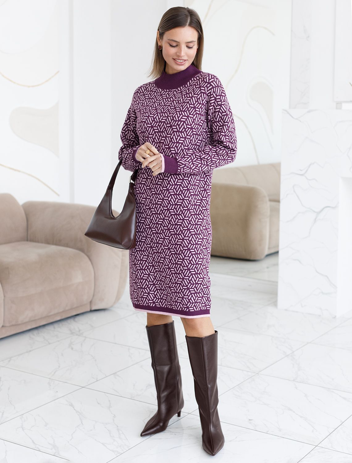 Платье жаккардовой вязки с кашемиром D32.112 пурпурный