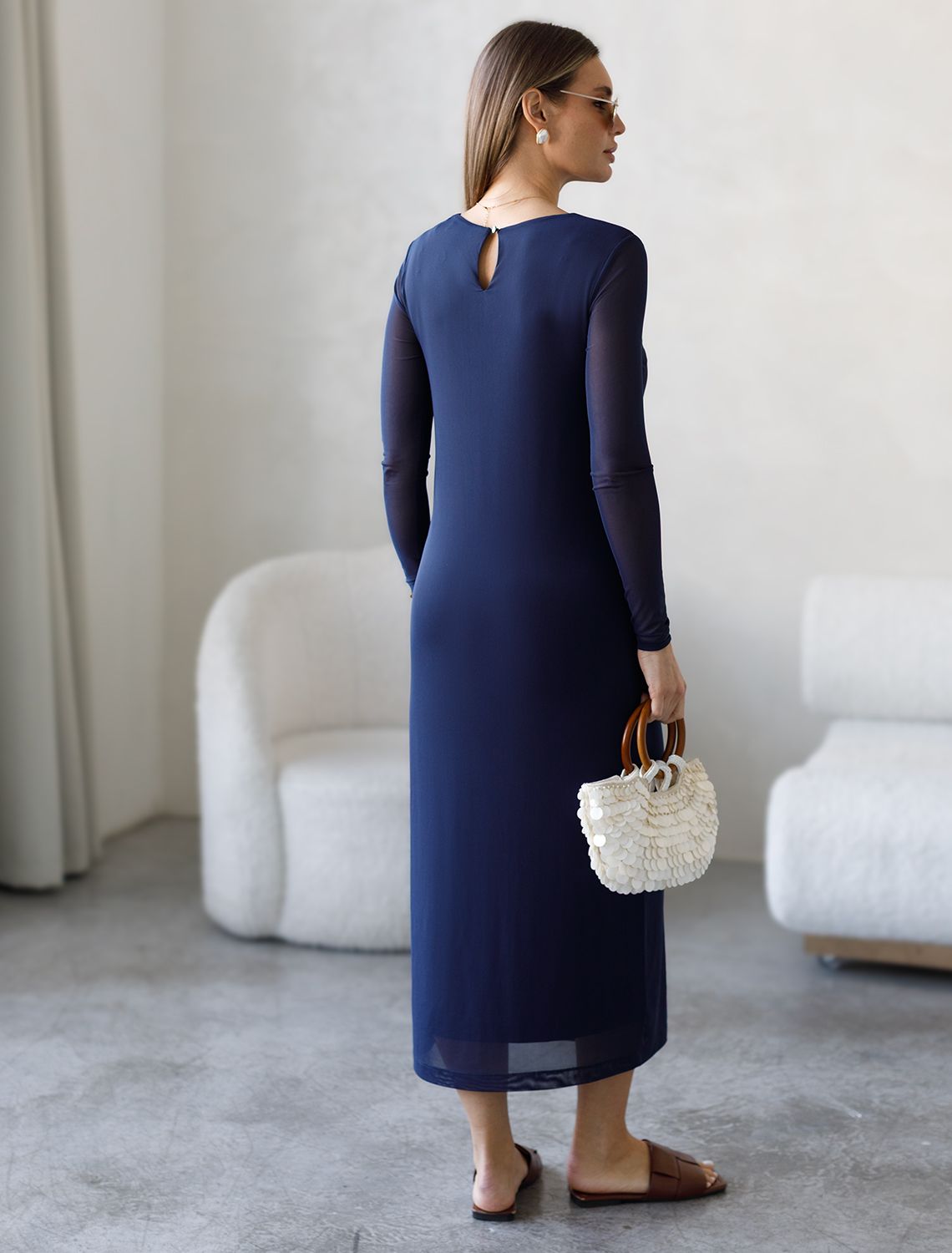 Платье из сетки с подкладкой D22.238 темно-синий