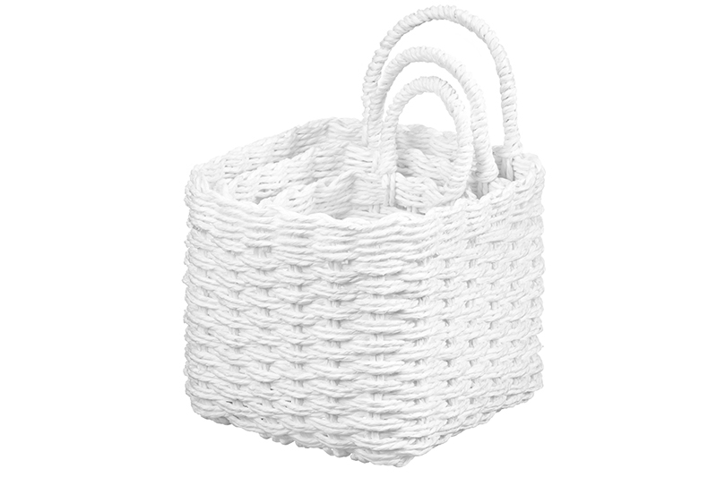 Набор 3 плетеных корзин, 1 корзинка 13*13*20см, 1 корзинка 16*16*23см, 1 корзинка 19*19*26см, белый