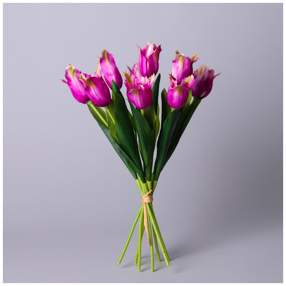 БУКЕТ ИСКУССТВЕННЫЙ ИЗ 9 ТЮЛЬПАНОВ ДЛИНА=39СМ , ЦВЕТ КАРМИН МАЛ.УП.=24ШТ