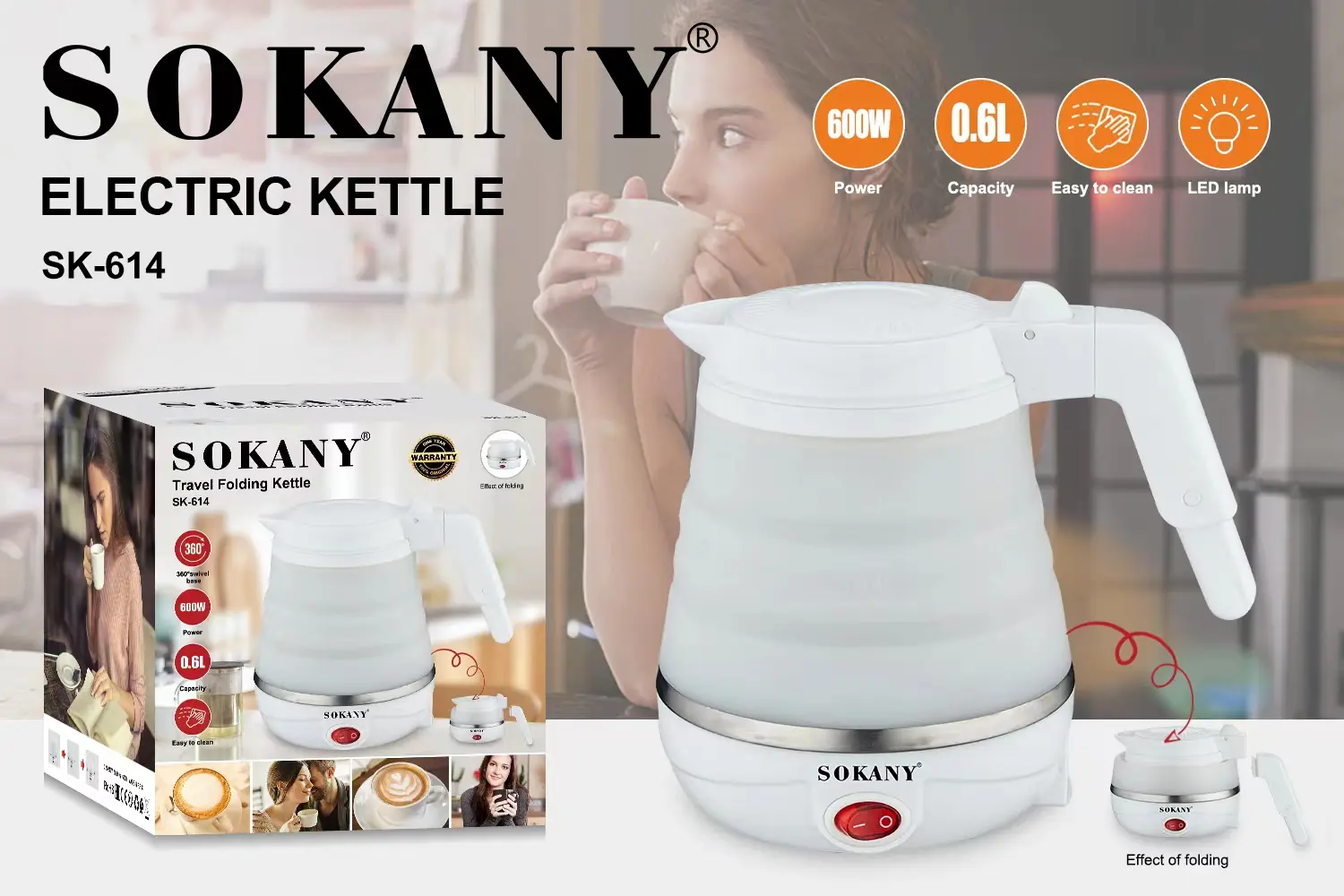 Чайник электрический Sokany SK-614 складной белый