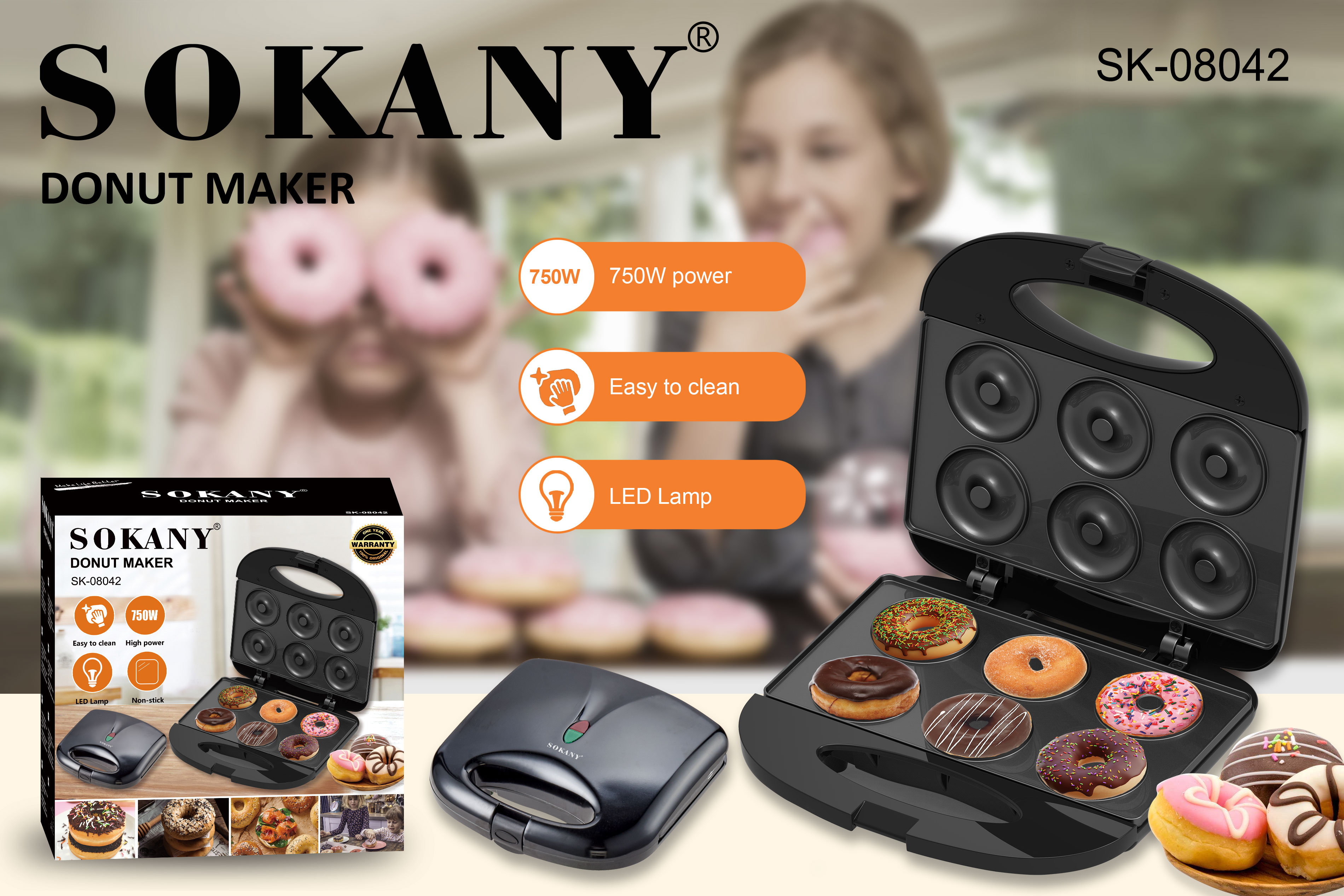 Вафельница для пончиков электрическая Sokany SK-08042