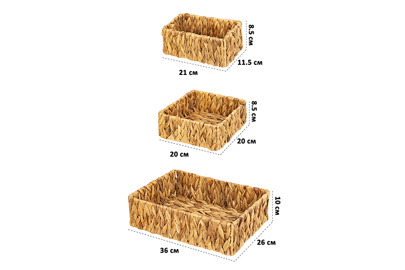БЫЛО 2186 руб! Набор 3 плетеных корзин 36*26*10 см, водный гиацинт