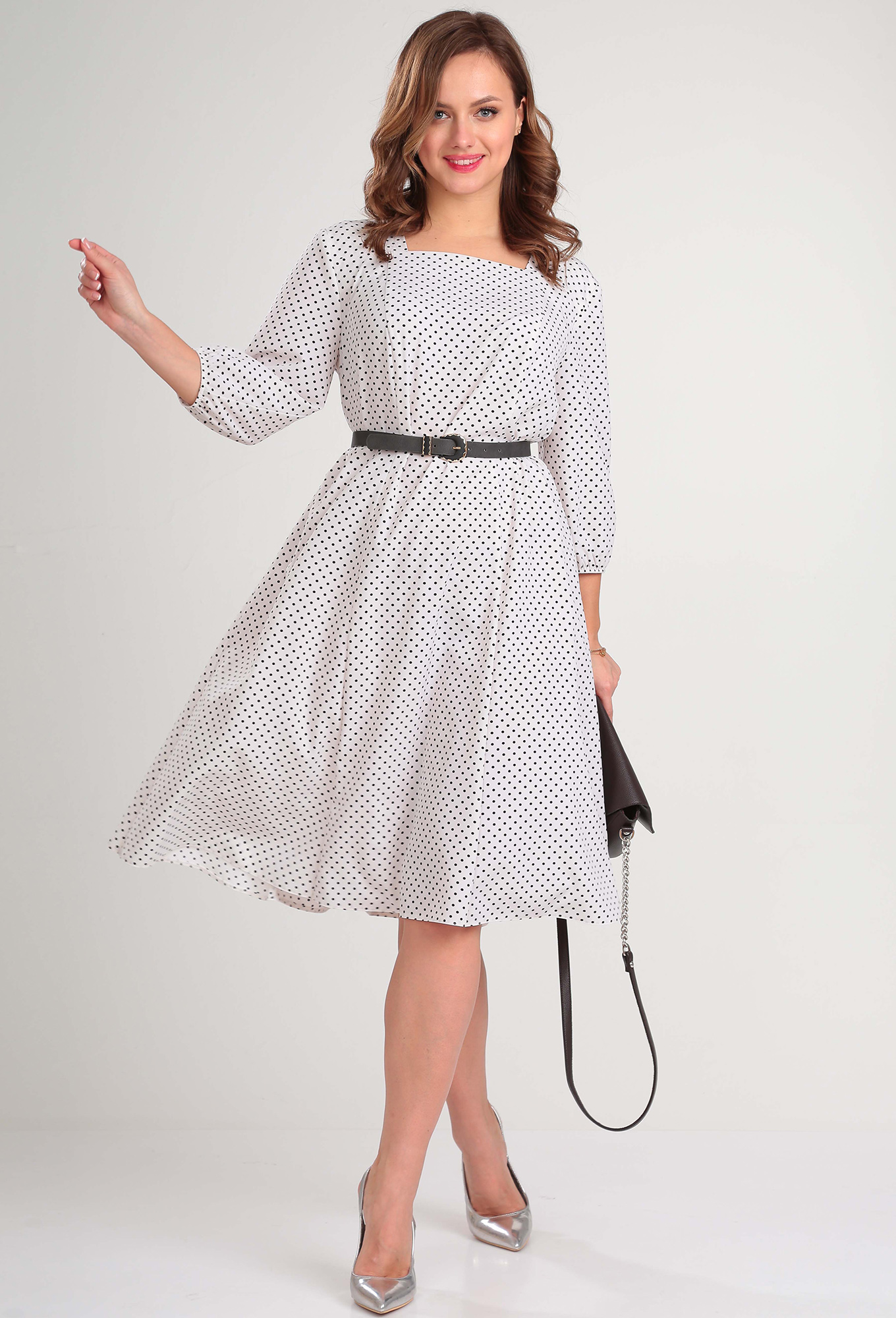 ст. цена2499руб.! Платье Anastasia 483 молочный горох