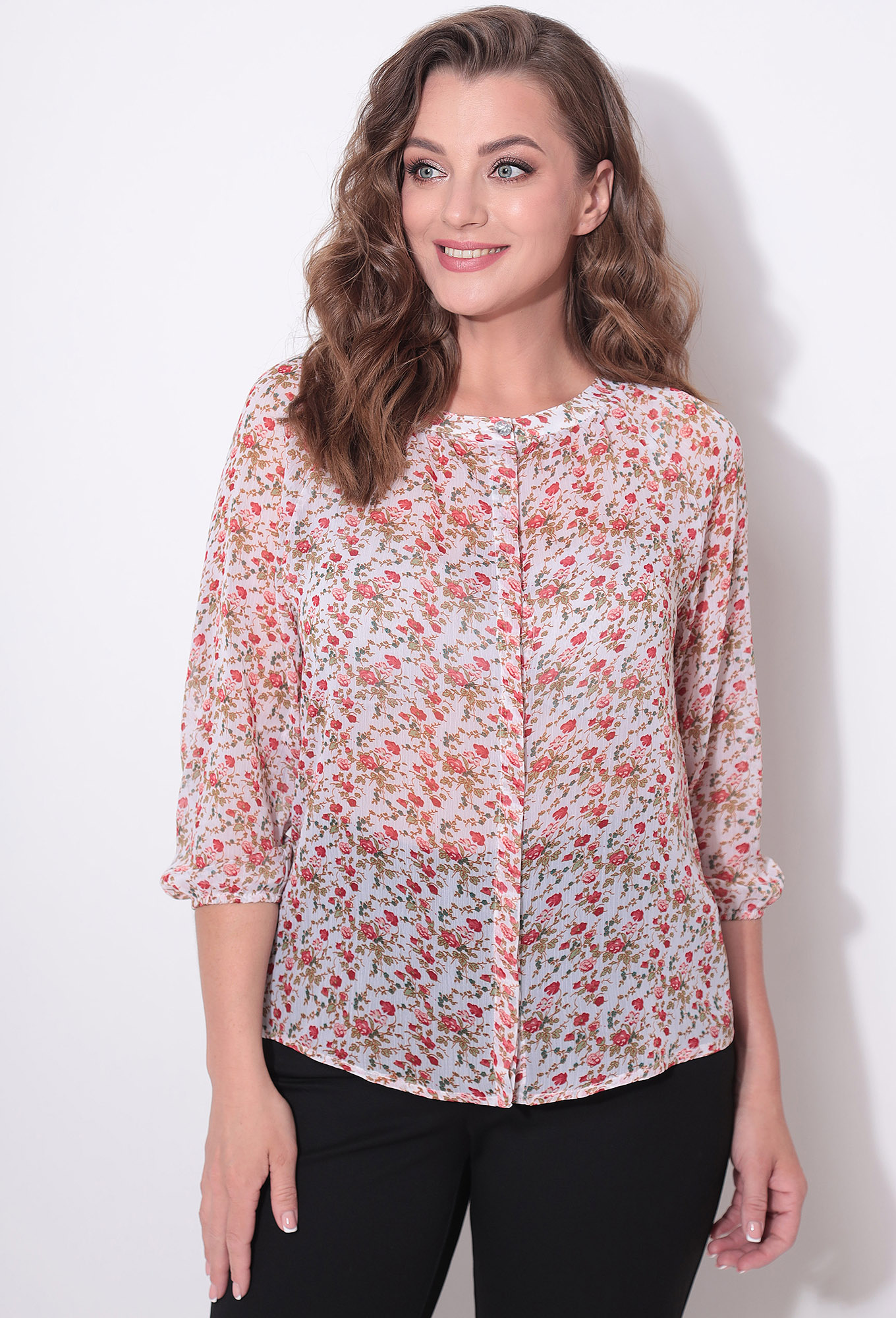 ст. цена1599руб.! Блуза Lenata 11104 цветы на белом