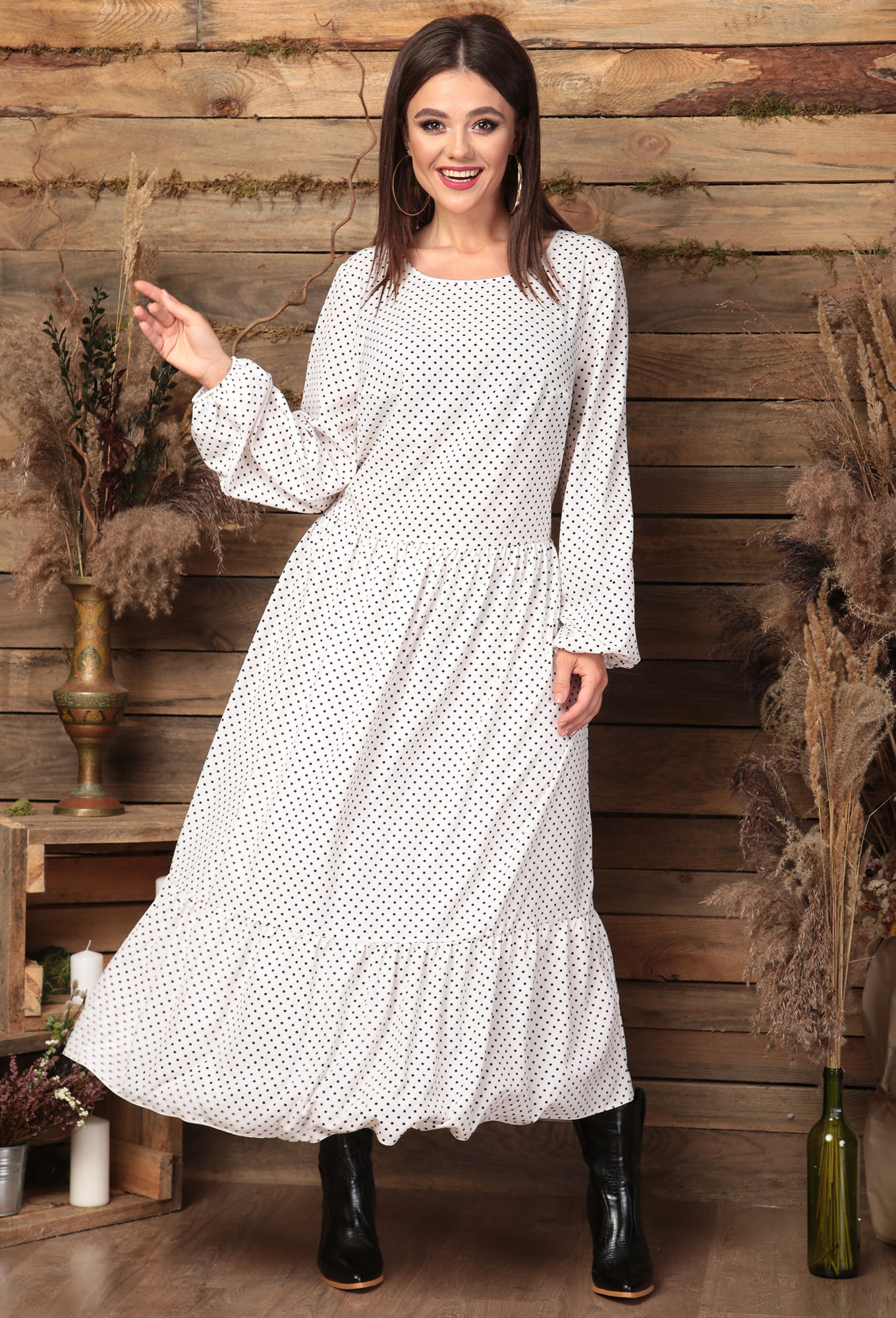 ст. цена2499руб.! Платье Anastasia 475 белый горох