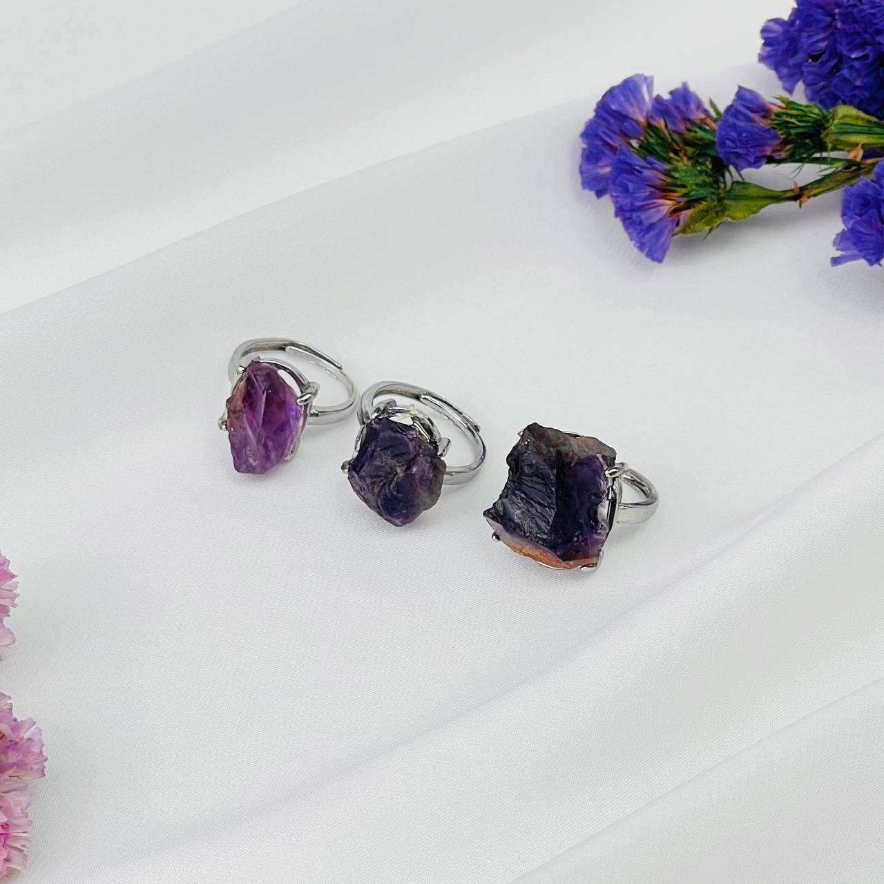 Радуга Самоцветов Кольцо регулируемое из необработанного Аметиста